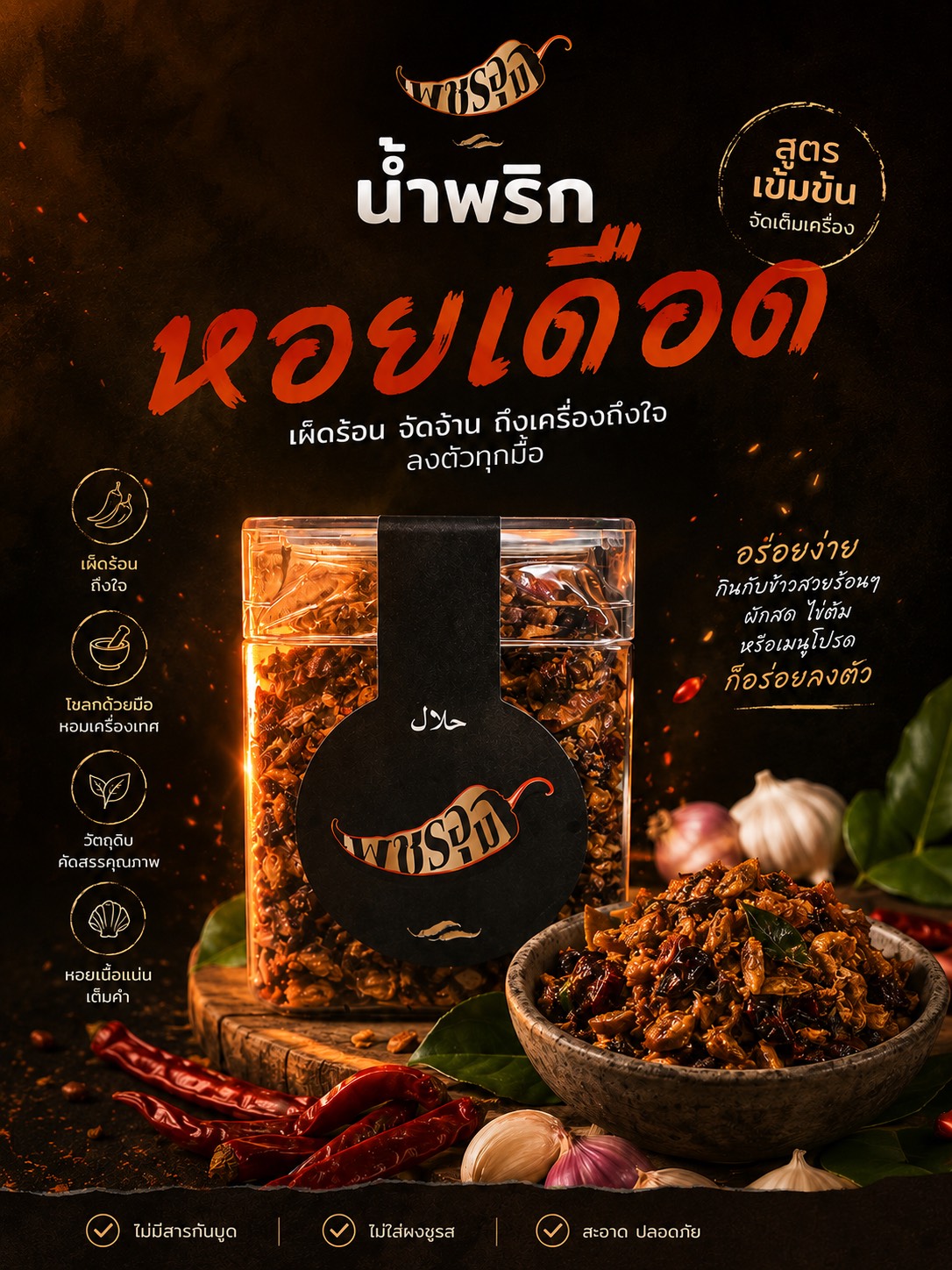 น้ำพริกหอยเดือด (หอยลาย) 3 รส ฮาลาล